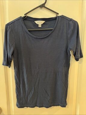 Market & Spruce Navy Ribbed Short Sleeve Scoop Neck Top